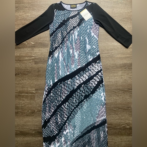 Bob Mackie Maxi Dress Black and Blue Abstract Wearable Art Size XXS - Picture 2 of 3